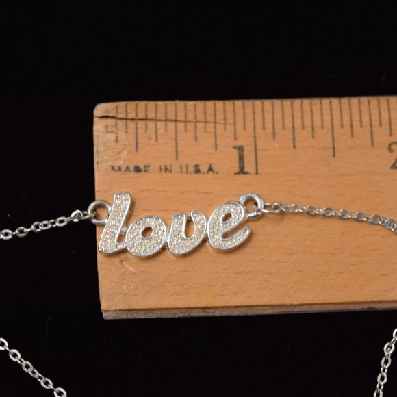 Love Statement Rhinestone Necklace Silvertone Sparke Shimmer Casual - Picture 6 of 10